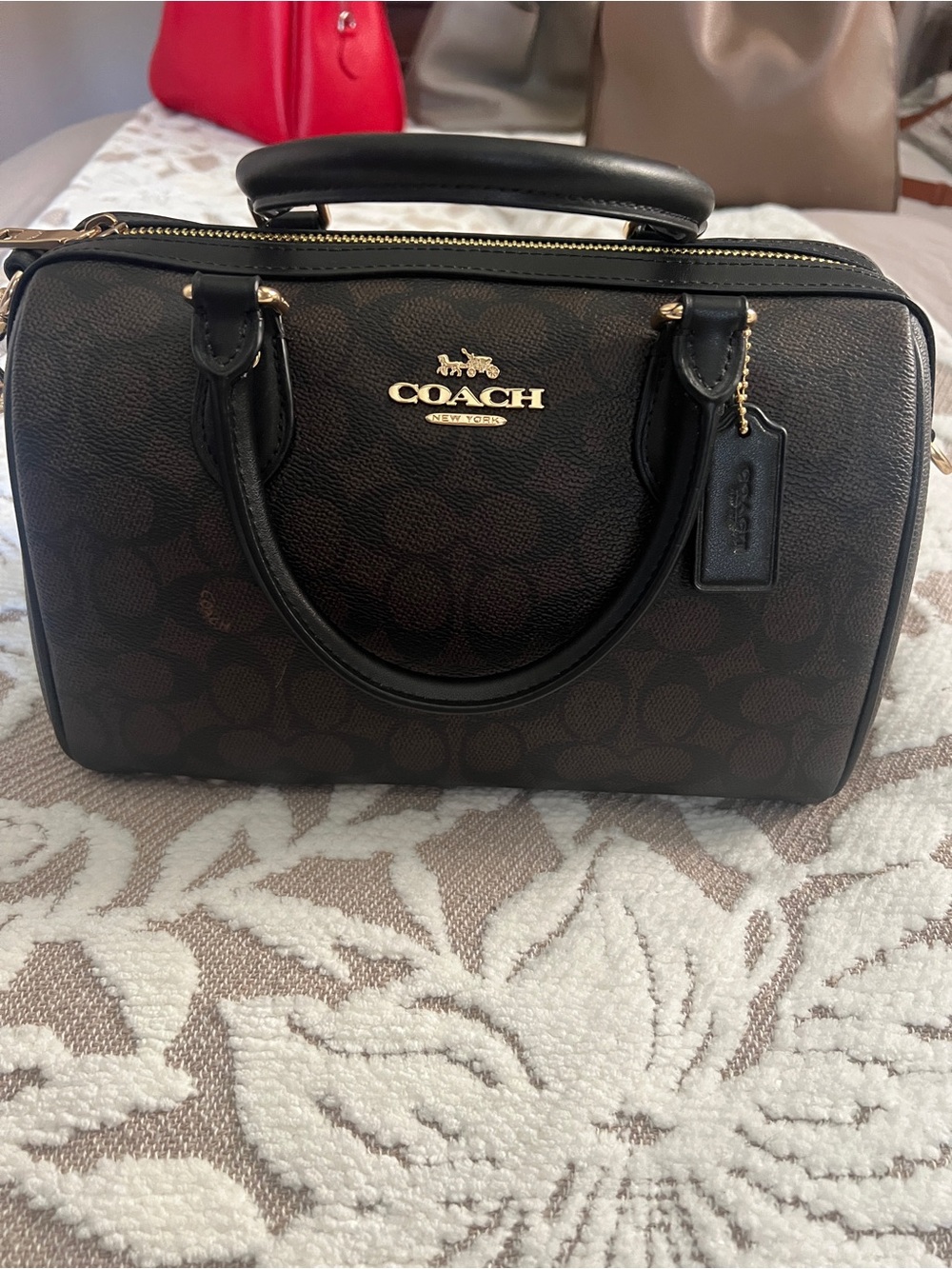 Coach Brown and Black Mini Satchel with Gold Hardware